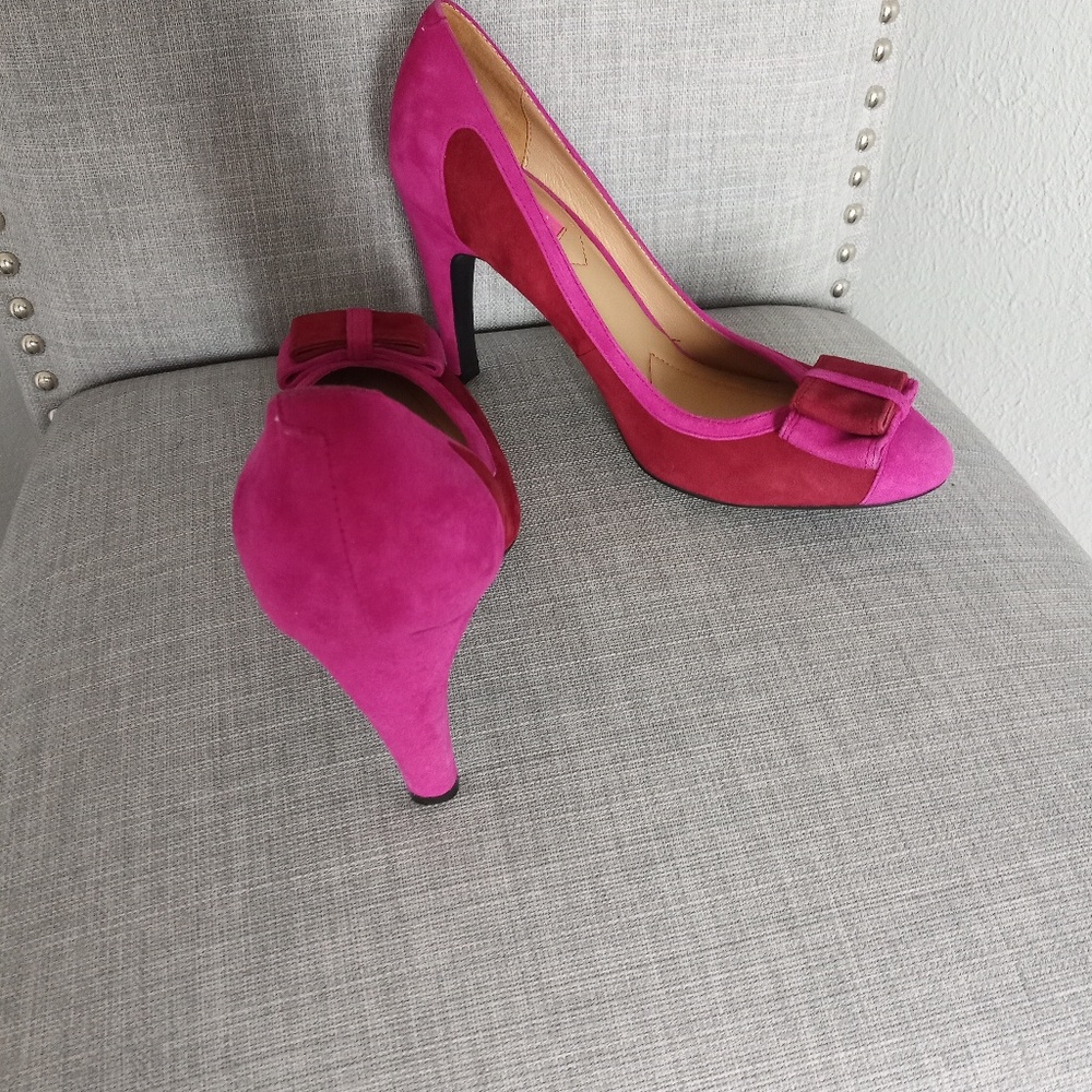 Pink summer suede heels